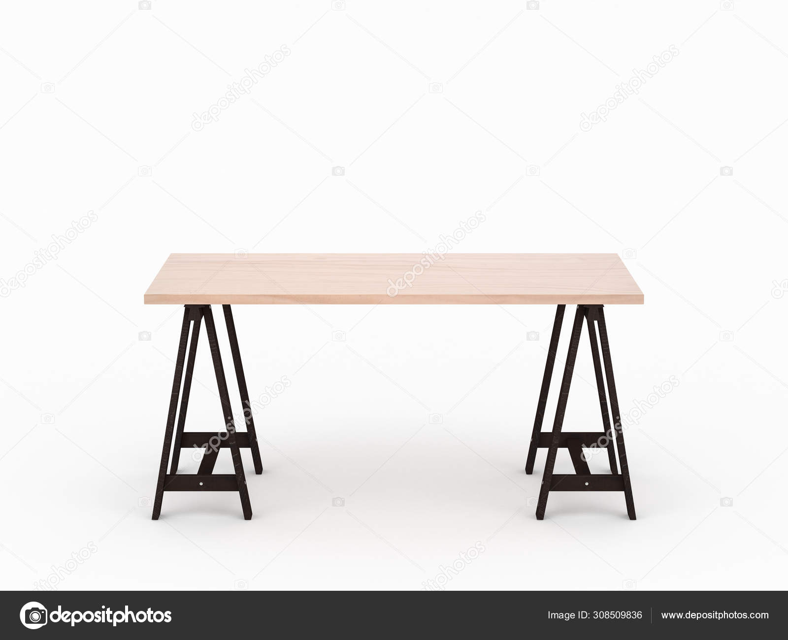 Wooden Oak Table Desk Mockup Dark Brown Legs Isolated Light