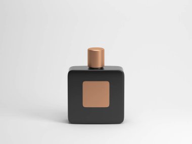 Altın kapaklı siyah parfüm şişesi Mockup. 3d render