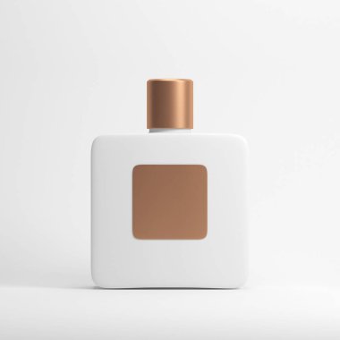 Altın etiket ve kapak ile Beyaz parfüm şişe Mockup. 3d render