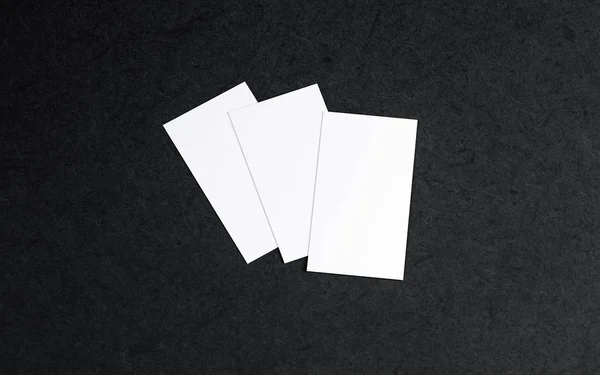 Three White Business Cards Mockup Black Background Rendering — Stock Photo, Image