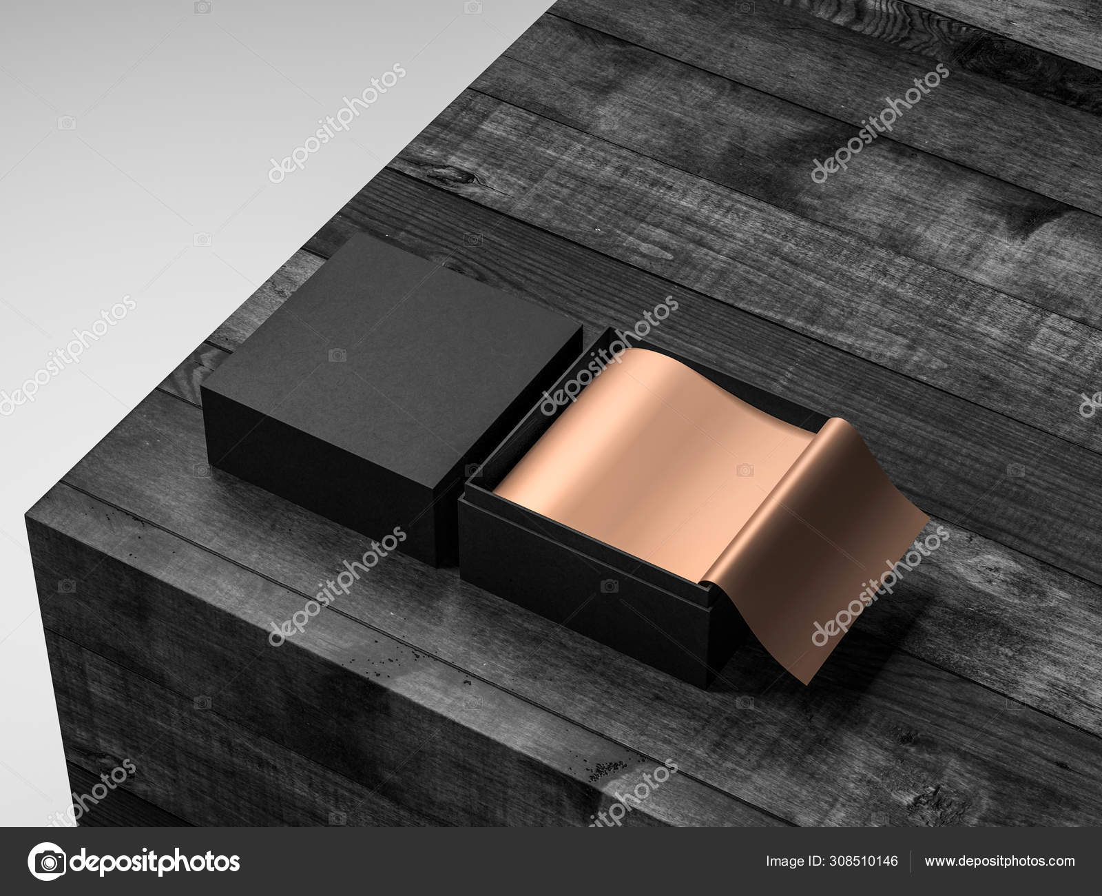 Download Opened Square Black Gift Box Mockup Golden Wrapping Paper Half Stock Photo Image By C Customdesigner 308510146