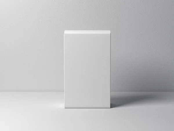 Maqueta Caja Cartón Texturizado Blanco Mesa Blanca Renderizado —  Fotos de Stock