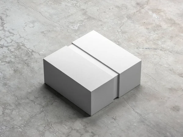 White Textured Sliding Box Mockup Concrete Table Rendering — Stock Photo, Image