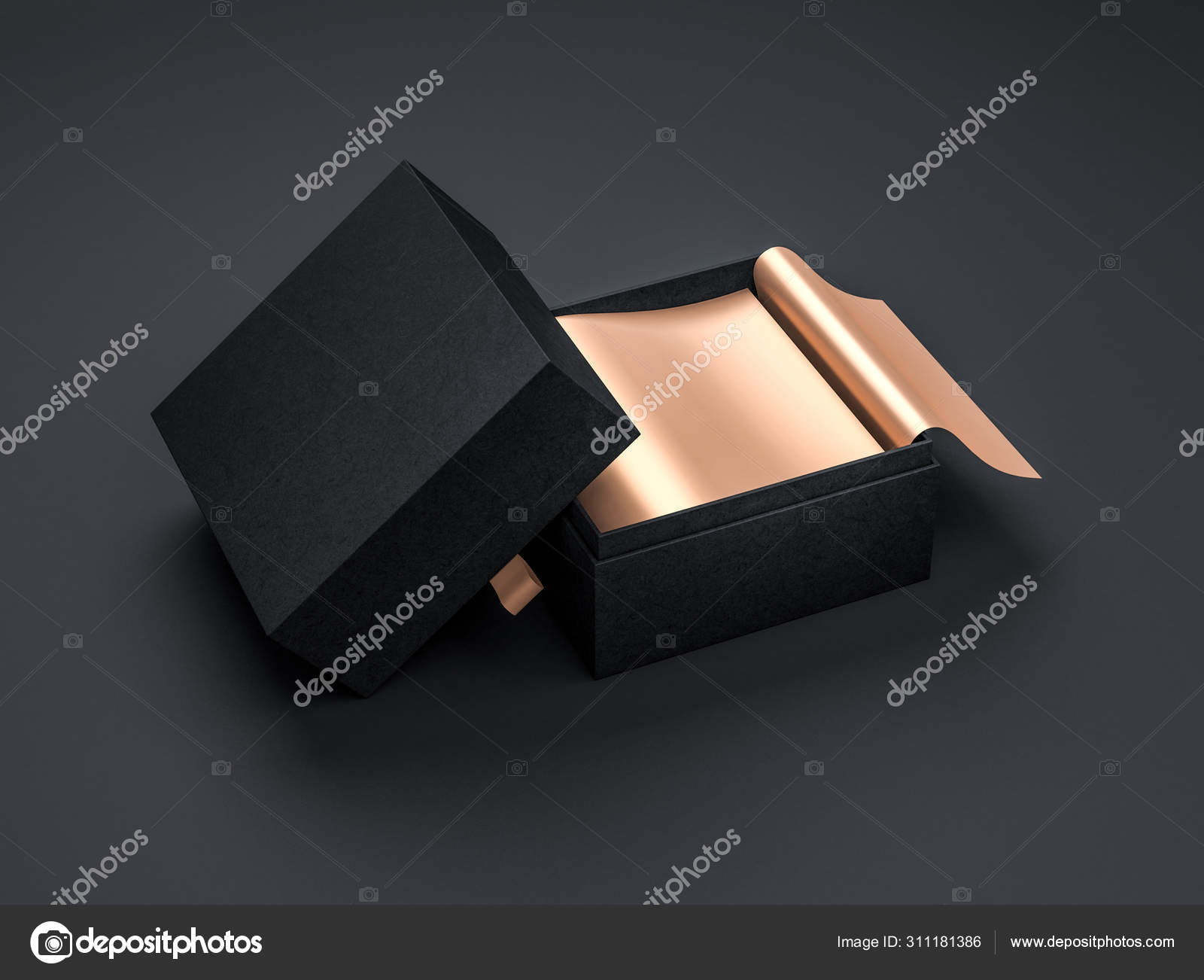 Download Black Square Gift Box Mockup Gold Wrapping Paper Rendering Stock Photo Image By C Customdesigner 311181386