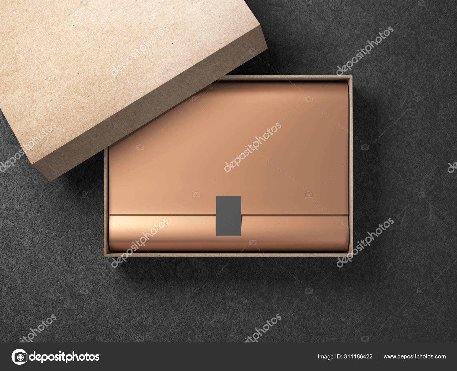 Cardboard Box Golden Wrapping Paper Black Label Sticker Rendering Stock  Photo by ©Customdesigner 311183948