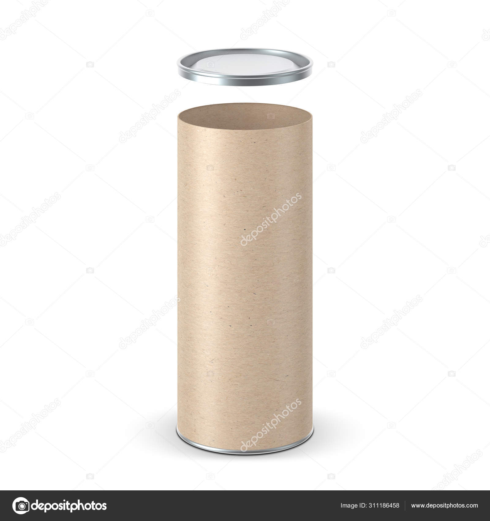 Download Kraft Brown Paper Tube Tin Can Packaging Mockup Open Metal Stock Photo C Customdesigner 311186458 PSD Mockup Templates