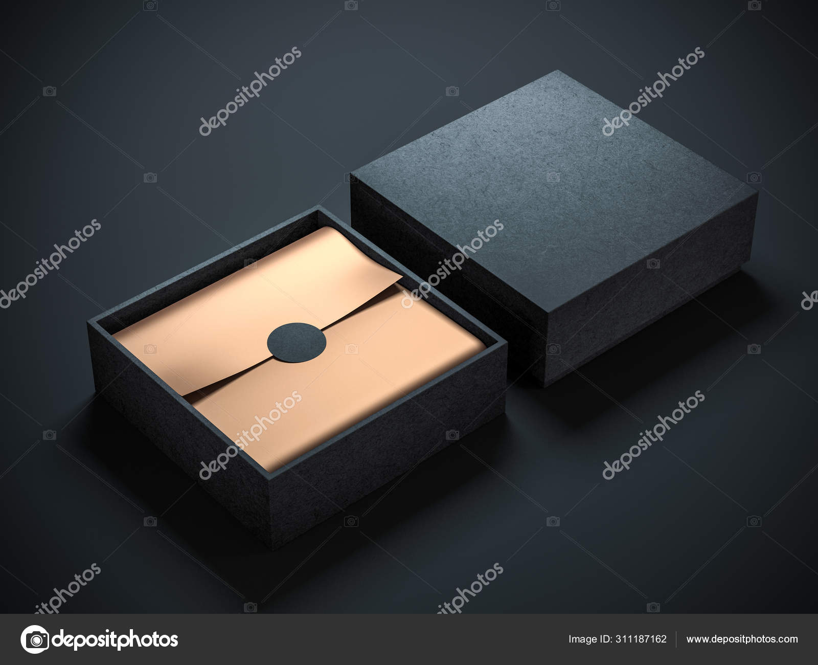 Cardboard Box Golden Wrapping Paper Black Label Sticker Rendering Stock  Photo by ©Customdesigner 311183948