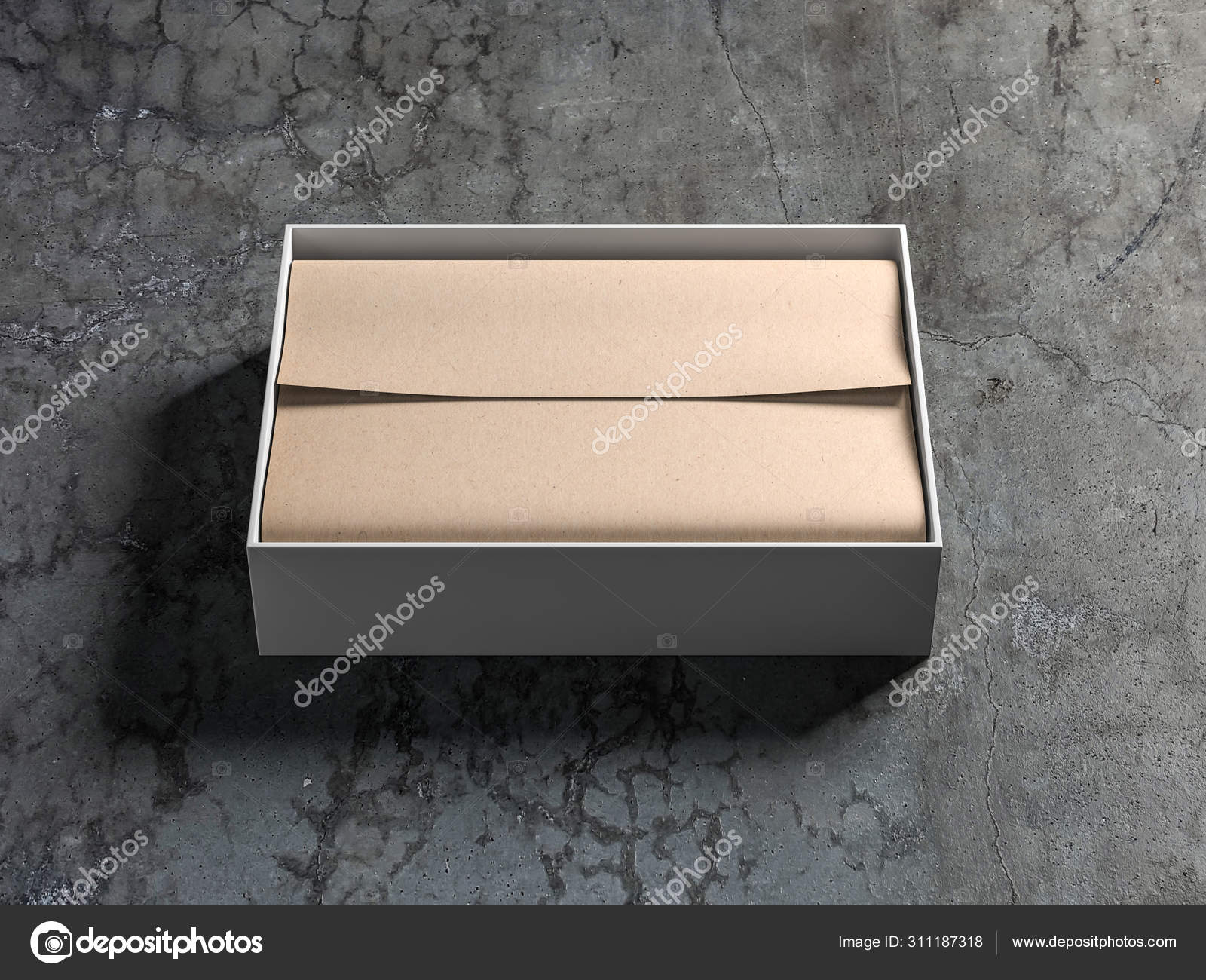 Download Opened White Gift Box Mockup Kraft Wrapping Paper Concrete Floor Stock Photo Image By C Customdesigner 311187318