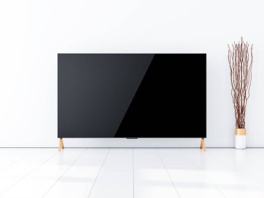 Modern odada boş ekranı olan akıllı TV Mockup, 3D görüntüleme