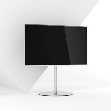 Metal standında Düz Akıllı TV, modern Beckground 'da gerçekçi TV, 3D yorumlama