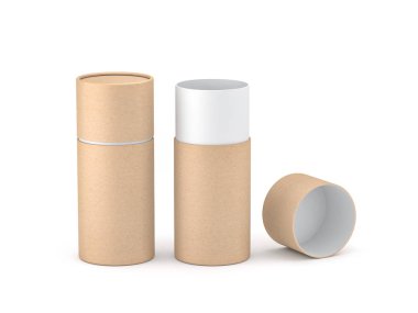 Açılmış Kraft kağıt tüp teneke kutu Mockup, 3D görüntüleme