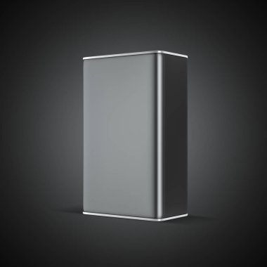 Siyah dikdörtgen teneke kutu zeytinyağı için maket yapabilir. Metal kutu ambalajı. 3d oluşturma