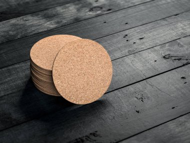 Bira bardakaltlıkları beyaz ahşap masanın üzerinde. 3d oluşturma
