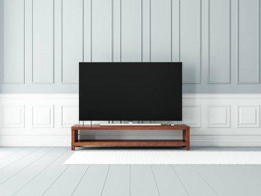 Modern odada boş ekranı olan akıllı TV Mockup, 3D görüntüleme