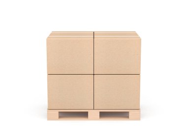 Avro paleti üzerindeki karton kutular yığını, 3D görüntüleme