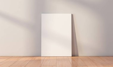 Beyaz Tuval Mockup boş bir odada yerde duruyordu. 3d oluşturma
