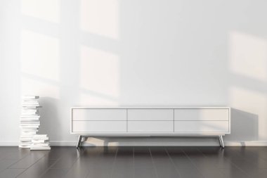 Konsolla birlikte modern parlak iç mekan. 3d oluşturma