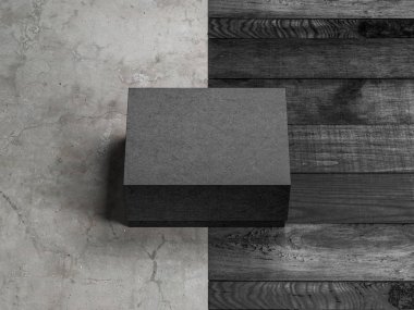 Zeminde siyah dikdörtgen kutu modelleme ambalajı, 3D görüntüleme