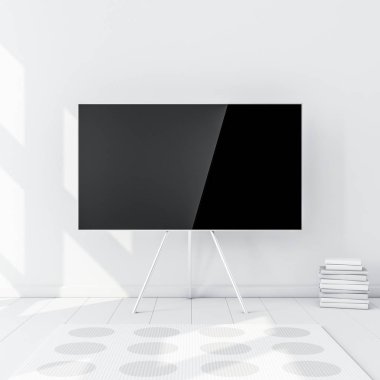 Modern odada boş ekranı olan akıllı TV Mockup, 3D görüntüleme