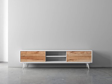 Konsolla birlikte modern parlak iç mekan. 3d oluşturma