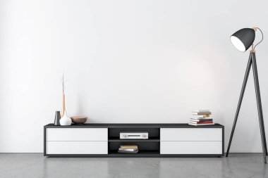 Konsolla birlikte modern parlak iç mekan. 3d oluşturma