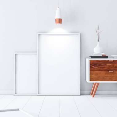 Modern iç mekanda boş çerçeve modellemesi, 3 boyutlu biçimlendirme