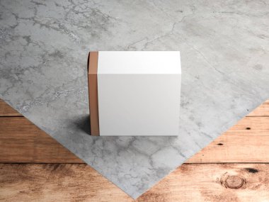 Beton zeminde beyaz kapaklı Altın Hediye Kutusu Model Paketi, 3D