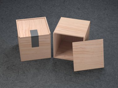 Yapıştırmalı tahta kutular. 3d oluşturma