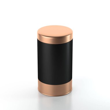 Altın alüminyum teneke kaplı siyah bir ambalaj, hediye kutusu. 3d oluşturma