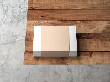 Modern masadaki Kraft kağıt kollu beyaz kutu modeli, 3D görüntüleme