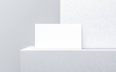 Alçıtaşı küplü boş beyaz kartvizit. 3d oluşturma