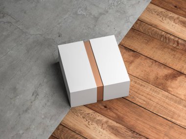 Beyaz Kutu Mockup Modern arka planda altın iç kısmı ile, 3D görüntüleme