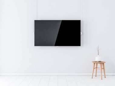 Modern odada boş ekranı olan akıllı TV Mockup, 3D görüntüleme