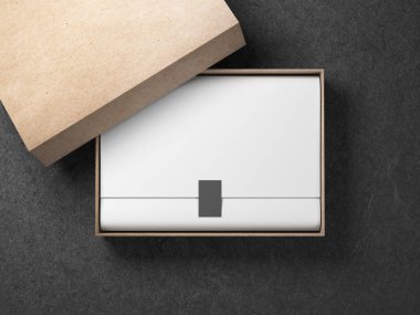 Beyaz ambalaj kağıdıyla karton kutu, 3D görüntüleme 