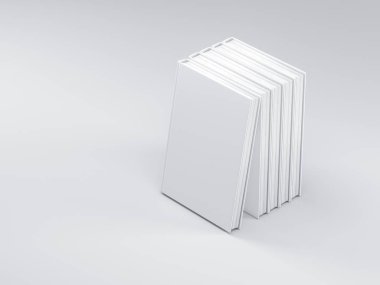 Gri arkaplan ve şablon üzerine beyaz boş kitaplar. 3d oluşturma