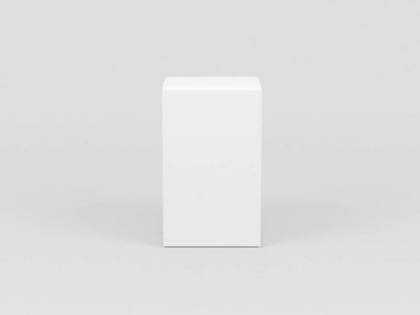 Beyaz desenli karton kutu modeli gri, ön görünüm, 3D görüntüleme