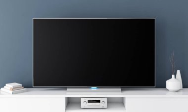Modern odada boş ekranı olan akıllı TV Mockup, 3D görüntüleme