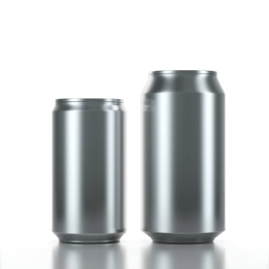 İçecek ya da bira için iki Alüminyum Kutu Mockup. İki farklı boyutta, büyük ve küçük, üç boyutlu.