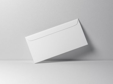 Gri arkaplanda beyaz zarf, 3D görüntüleme