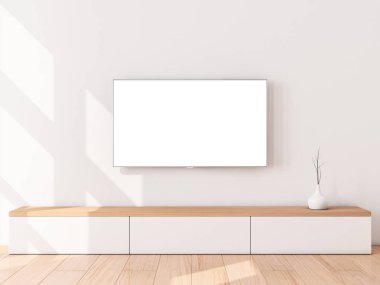 Modern odada boş ekranı olan akıllı TV Mockup, 3D görüntüleme