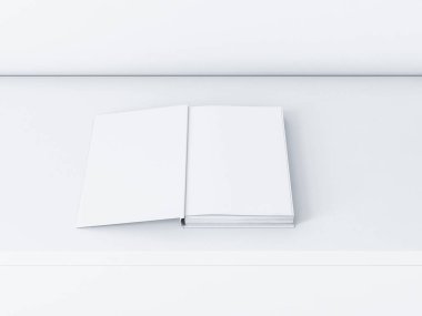 Beyaz masa bürosunda beyaz kitap modeli, başlık ön sayfası, 3d oluşturma