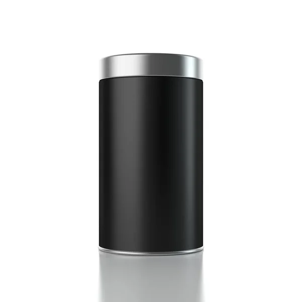 Aluminium Black Tin Can Opakowanie Mockup Metalową Pokrywą Renderowanie — Zdjęcie stockowe