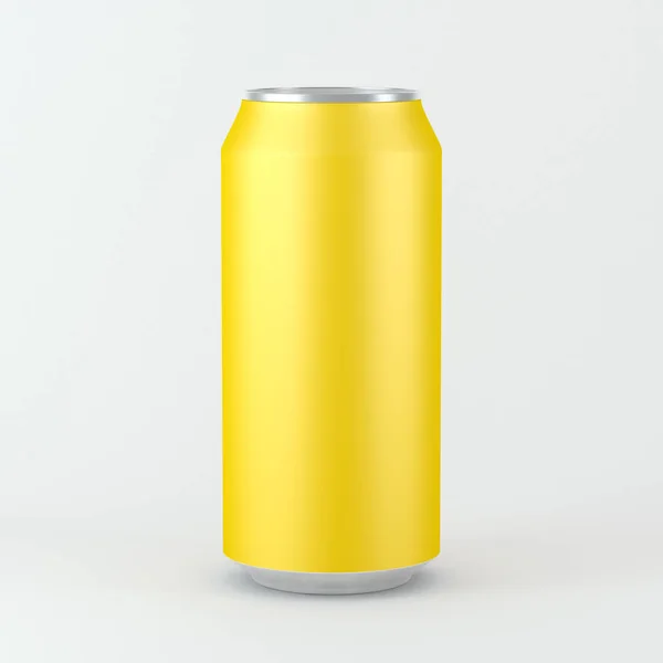 空白的黄铝罐 啤酒和其他饮料 孤立的莫科普 3D渲染 — 图库照片