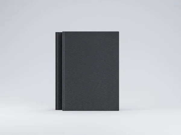 Dois Black Book Mockup Com Capa Texturizada Fundo Cinza Renderização — Fotografia de Stock