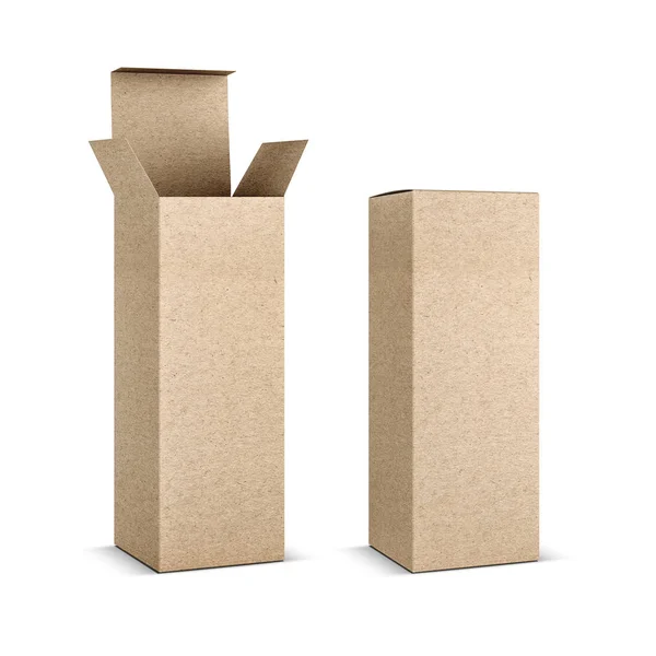 Opened Close Kraft Paper Box Tin Can Rendering — Stock Photo, Image