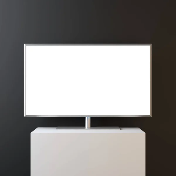 Smart Metalową Ramą Stojakiem Biały Ekran Czarnej Ścianie Realistyczne Renderowanie — Zdjęcie stockowe
