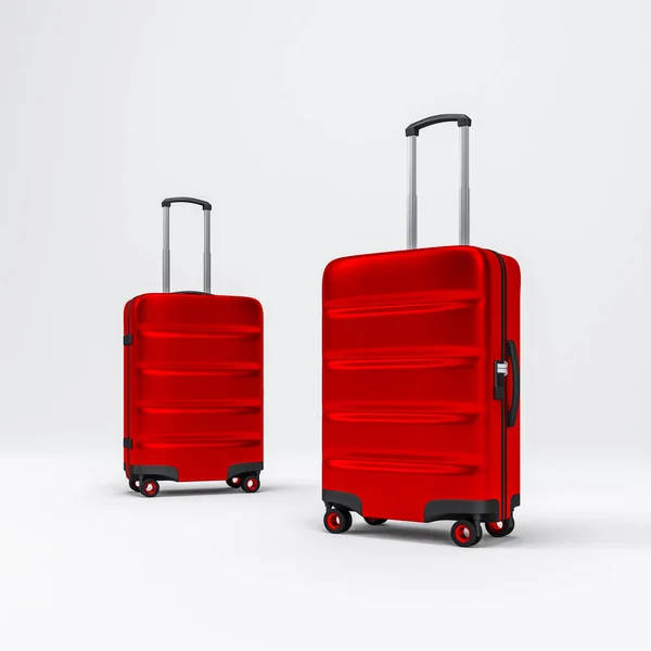 Two Red Luggage Mockups Suitcase Baggage Rendering — Stock Photo, Image