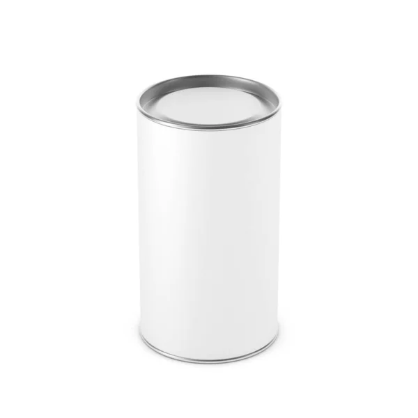 White Blank Tin Kan Håna Cylindriska Förpackningar Med Metalllock Kaffe — Stockfoto