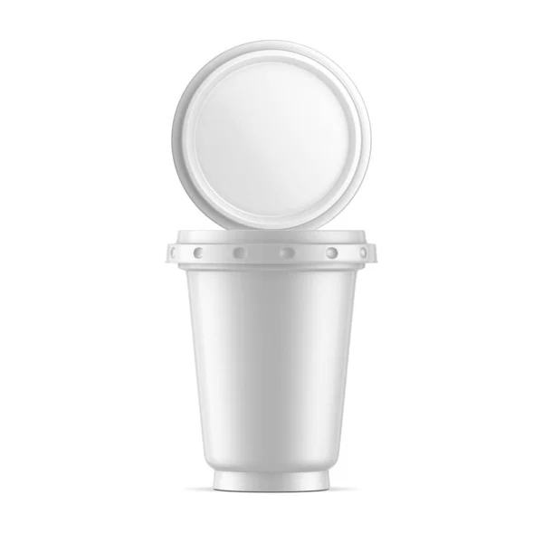 Copa Plástico Blanco Con Tapa Burla Vista Superior Cubierta Yogur — Foto de Stock