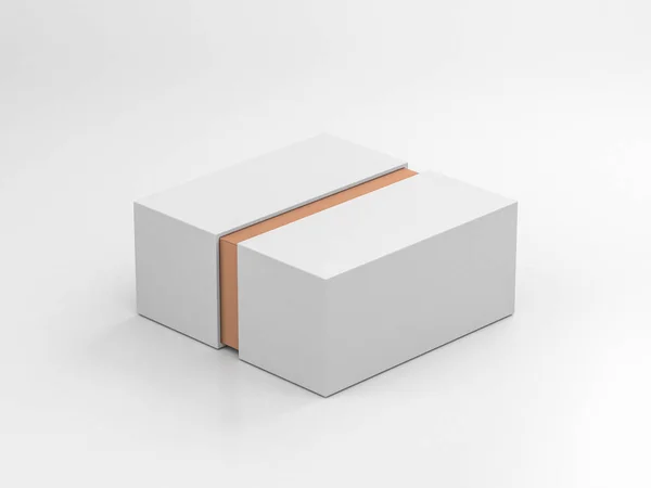 Mockup Caja Deslizante Blanca Con Parte Interior Dorada Vista Frontal —  Fotos de Stock